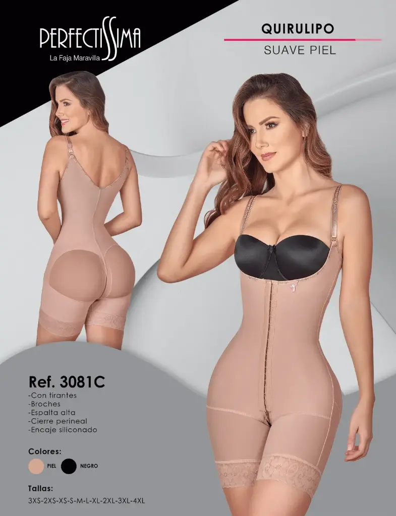 [3081C-P3XS] Faja QuiruLipo - Corta - Tirantes - Suave Piel (Piel, 3XS)