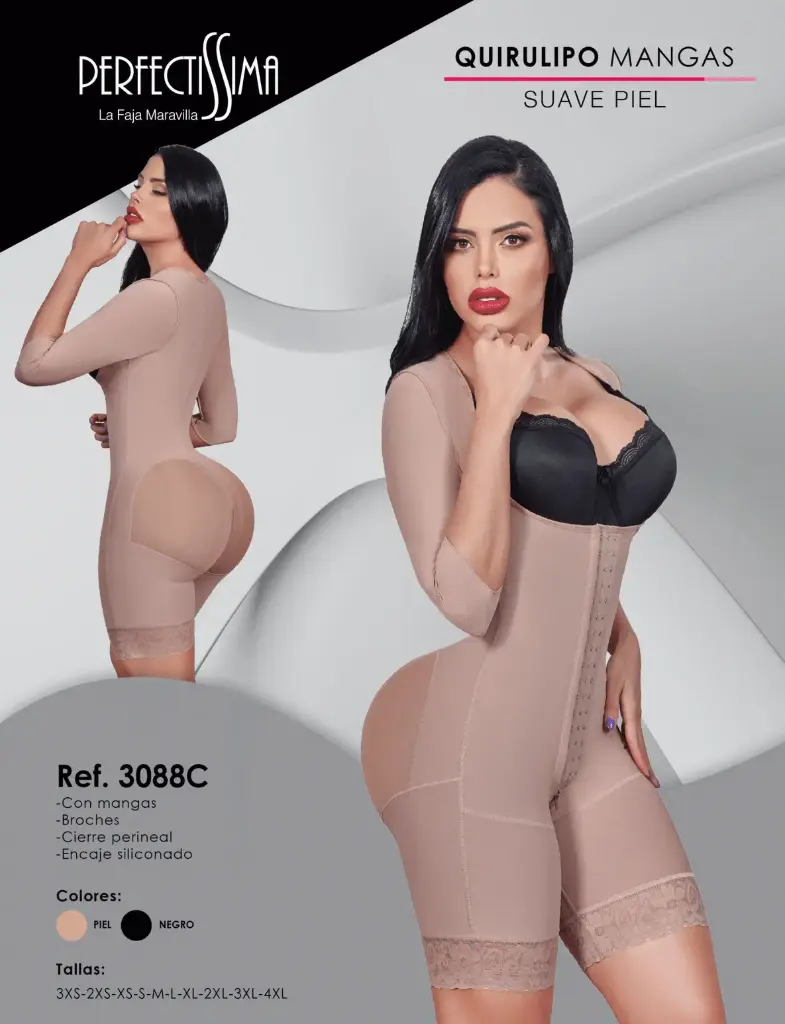 [3088C-P3XS] Faja QuiruLipo - Mangas - Suave Piel (Piel, 3XS)