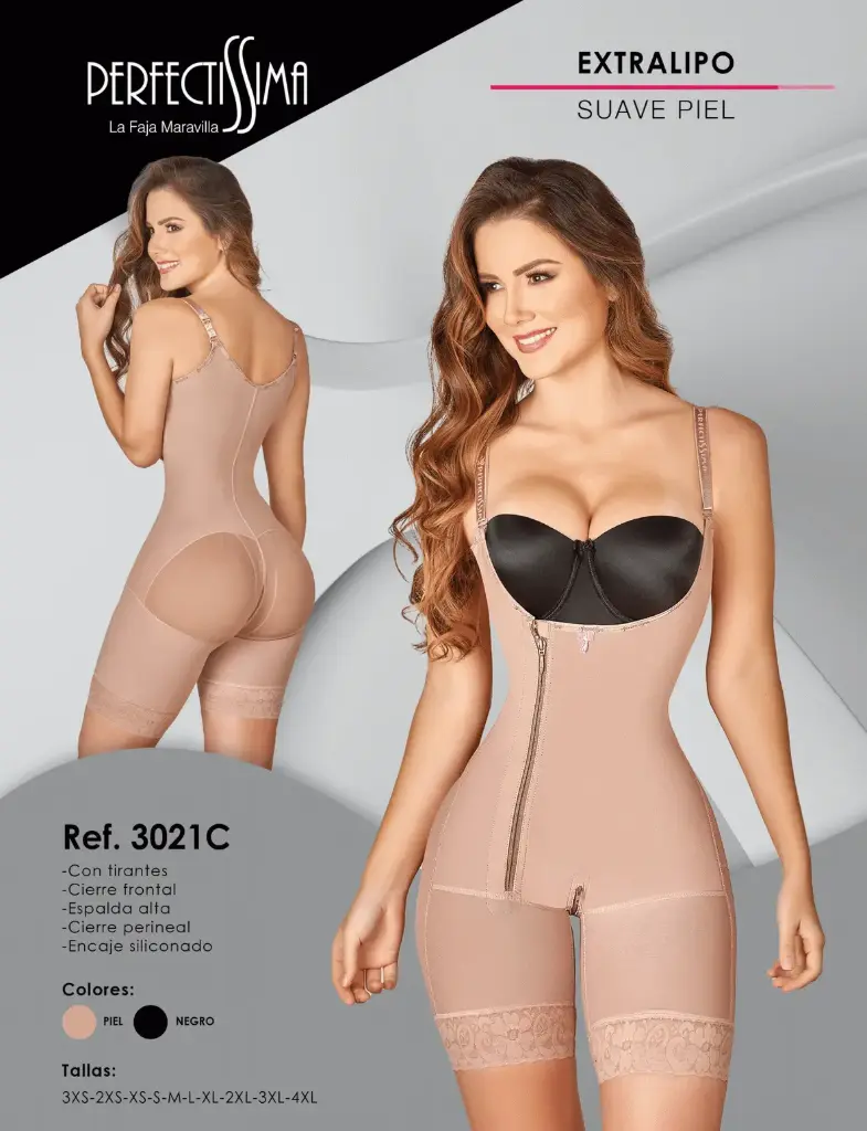 Faja ExtraLipo - Tirantes - Suave Piel (Piel, 3XS)