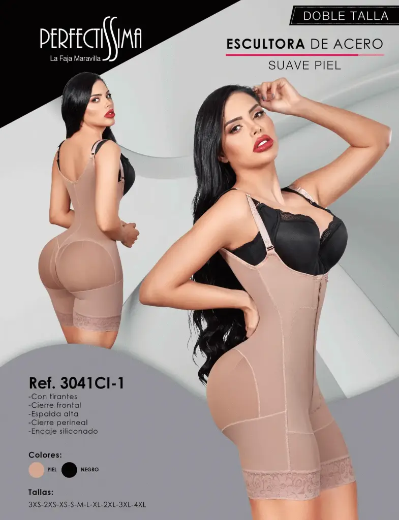 [3041CI-1-P3XS] Faja Escultora de Acero - Tirantes - Suave Piel - Doble Talla (Piel, 3XS)