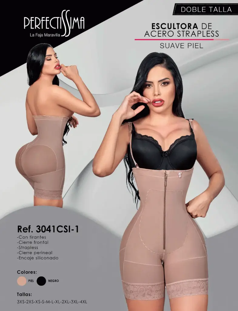 Faja Escultora de Acero - Strapless - Suave Piel - Doble Talla (Piel, 3XS)