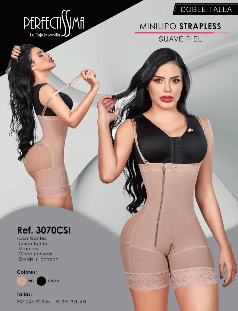 Faja MiniLipo - Strapless - Suave Piel - Doble Talla (Piel, 3XS)