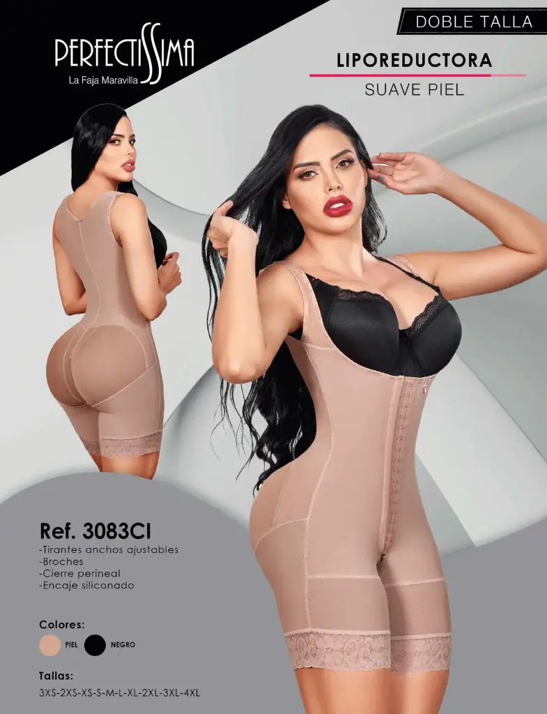 Faja LipoReductora - Tirantes - Suave Piel - Doble Talla (Piel, 3XS)