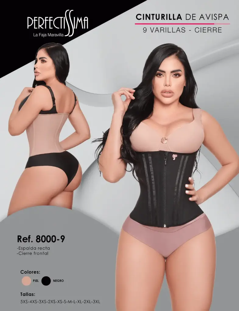 [8000-9-P5XS] Cinturilla de Avispa - Cierre -  9 Varillas (Piel, 5XS)