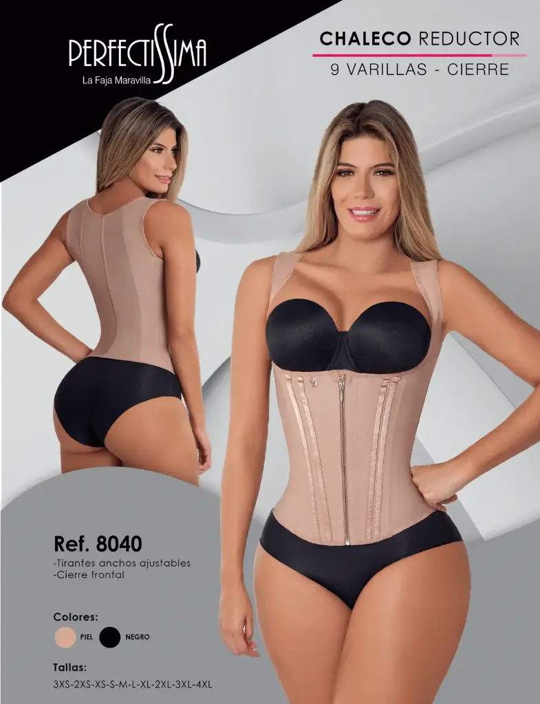 [8040-P3XS] Chaleco Reductor - Cierre - 9 Varillas (Piel, 3XS)