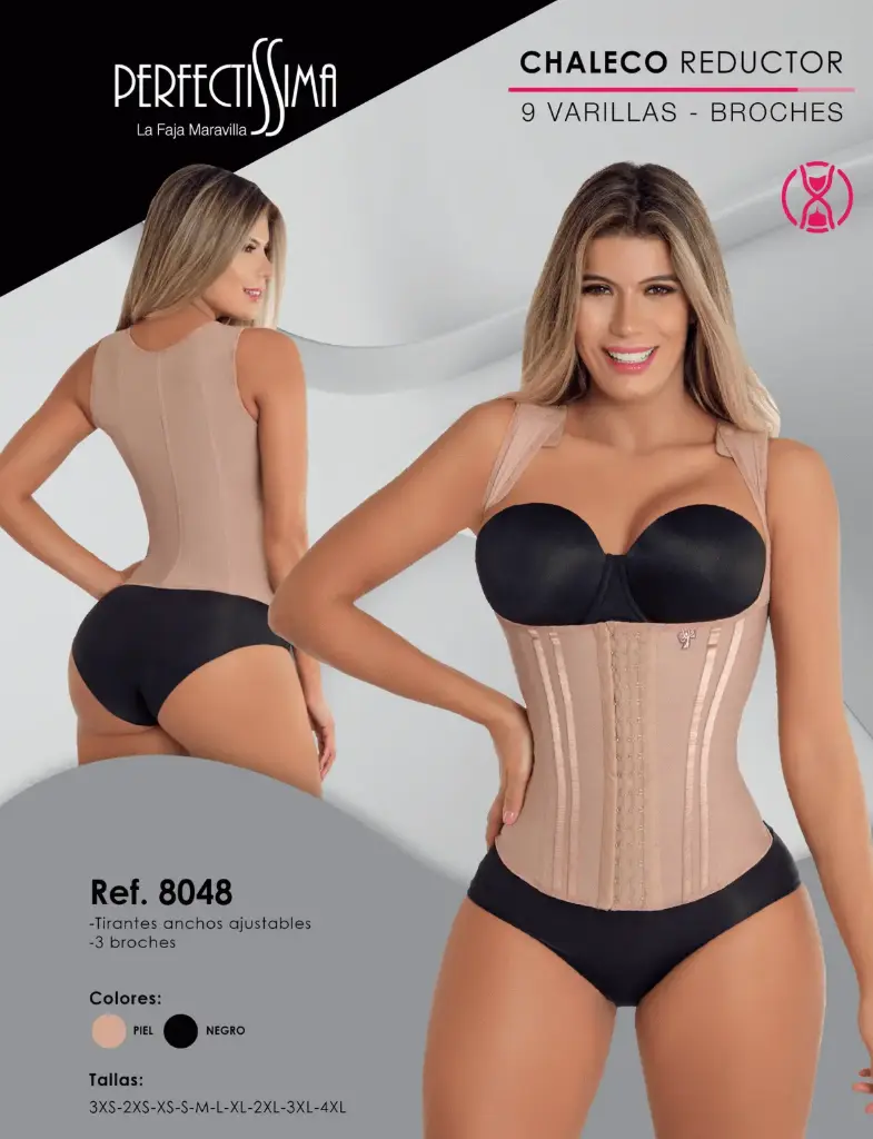 Chaleco Reductor - Broches - 9 Varillas (Piel, 3XS)